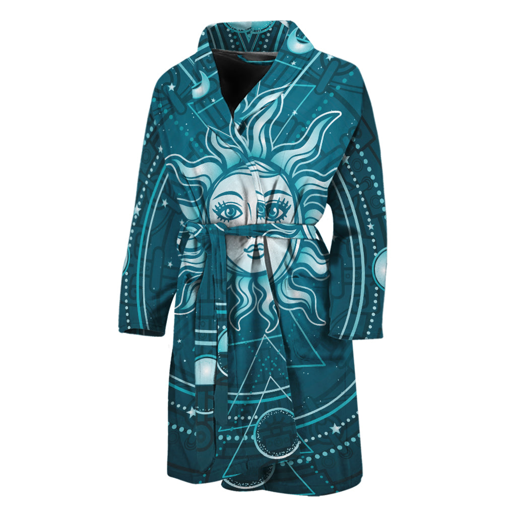 Geometric Celestial Sun And Moon Print Men's Bathrobe