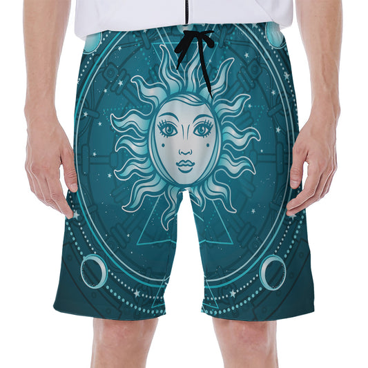 Geometric Celestial Sun And Moon Print Men's Beach Shorts