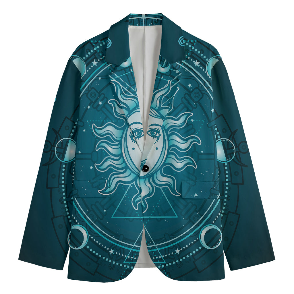 Geometric Celestial Sun And Moon Print Men's Blazer