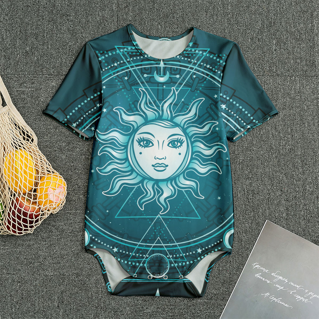Geometric Celestial Sun And Moon Print Men's Bodysuit
