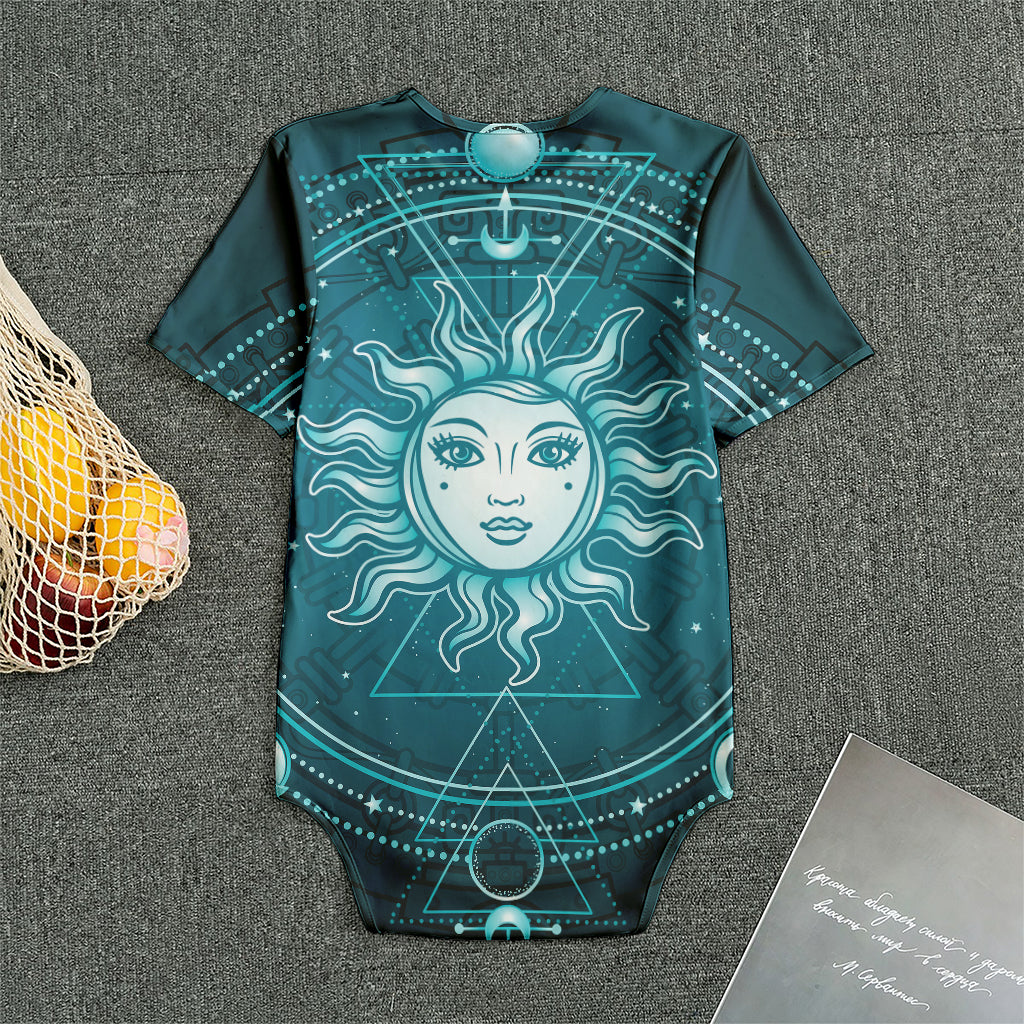 Geometric Celestial Sun And Moon Print Men's Bodysuit