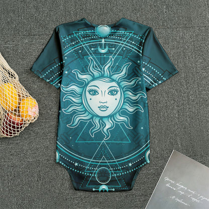 Geometric Celestial Sun And Moon Print Men's Bodysuit