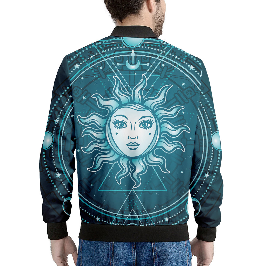 Geometric Celestial Sun And Moon Print Men's Bomber Jacket