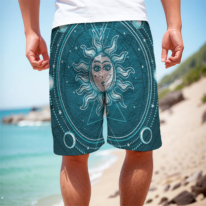 Geometric Celestial Sun And Moon Print Men's Cargo Shorts
