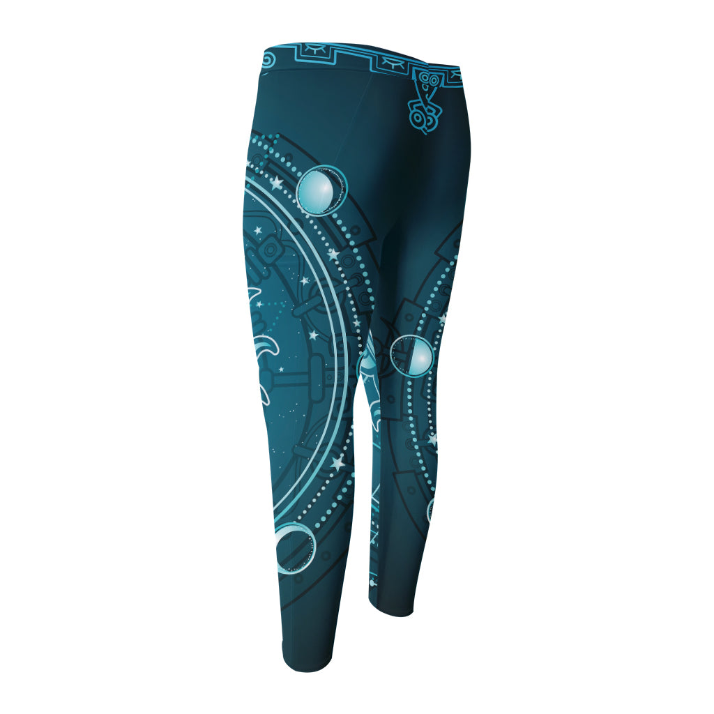 Geometric Celestial Sun And Moon Print Men's Compression Pants