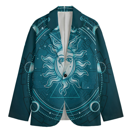 Geometric Celestial Sun And Moon Print Men's Cotton Blazer