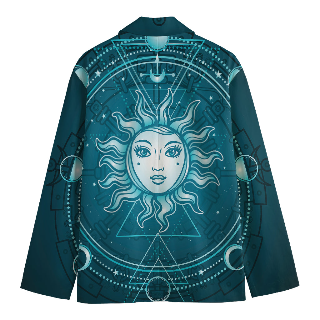 Geometric Celestial Sun And Moon Print Men's Cotton Blazer