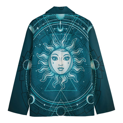 Geometric Celestial Sun And Moon Print Men's Cotton Blazer