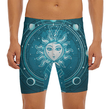 Geometric Celestial Sun And Moon Print Men's Long Boxer Briefs