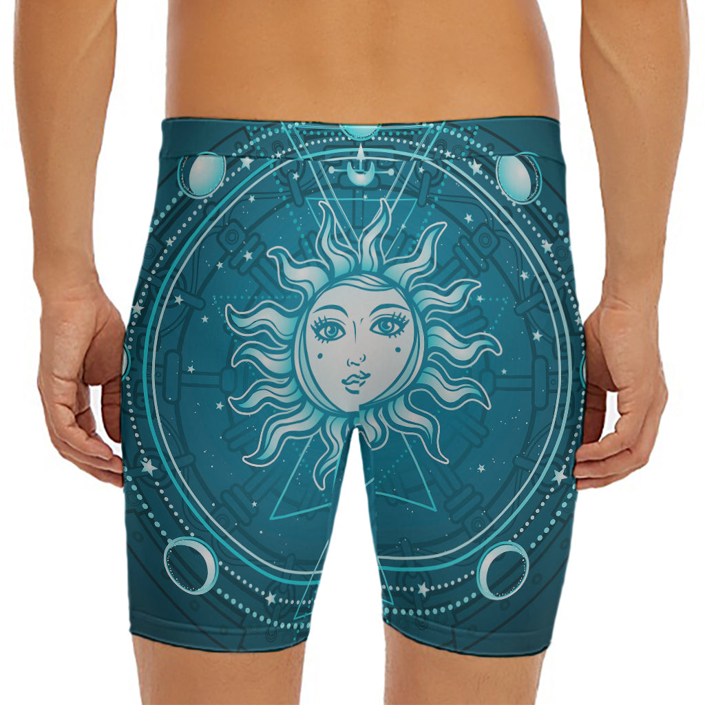 Geometric Celestial Sun And Moon Print Men's Long Boxer Briefs