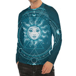 Geometric Celestial Sun And Moon Print Men's Long Sleeve Rash Guard