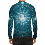 Geometric Celestial Sun And Moon Print Men's Long Sleeve Rash Guard