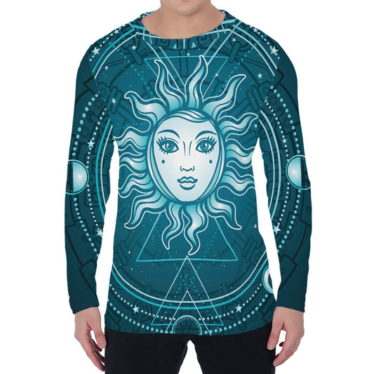 Geometric Celestial Sun And Moon Print Men's Long Sleeve T-Shirt