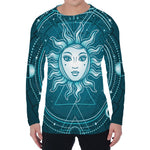 Geometric Celestial Sun And Moon Print Men's Long Sleeve T-Shirt