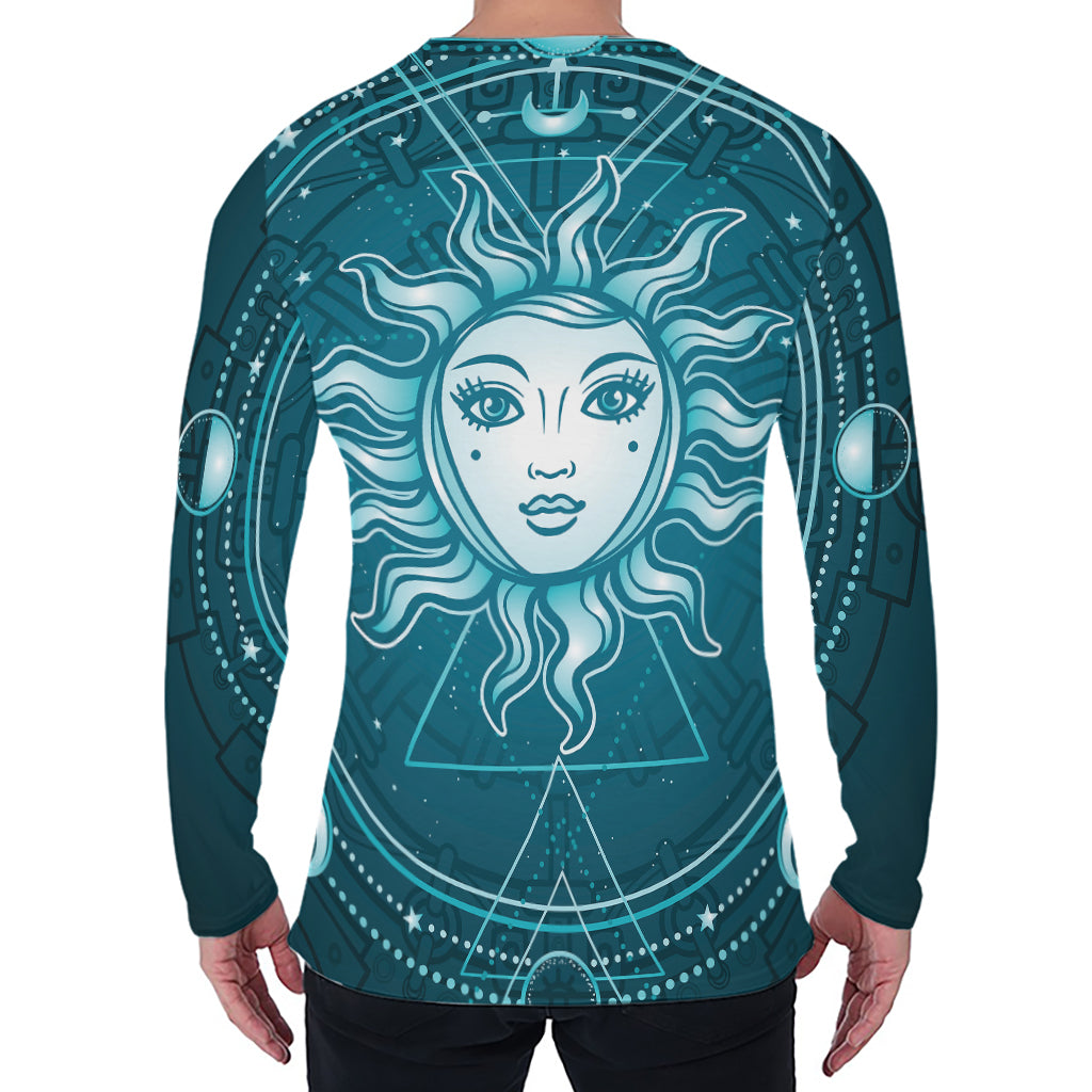 Geometric Celestial Sun And Moon Print Men's Long Sleeve T-Shirt