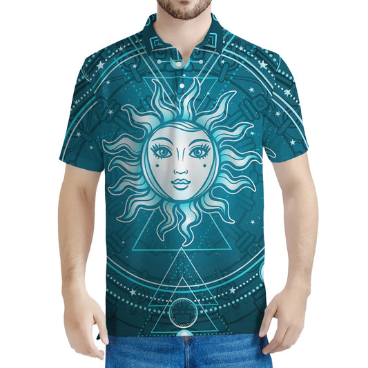 Geometric Celestial Sun And Moon Print Men's Polo Shirt