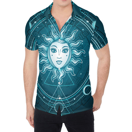 Geometric Celestial Sun And Moon Print Men's Shirt