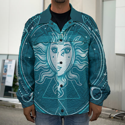 Geometric Celestial Sun And Moon Print Men's Shirt Jacket