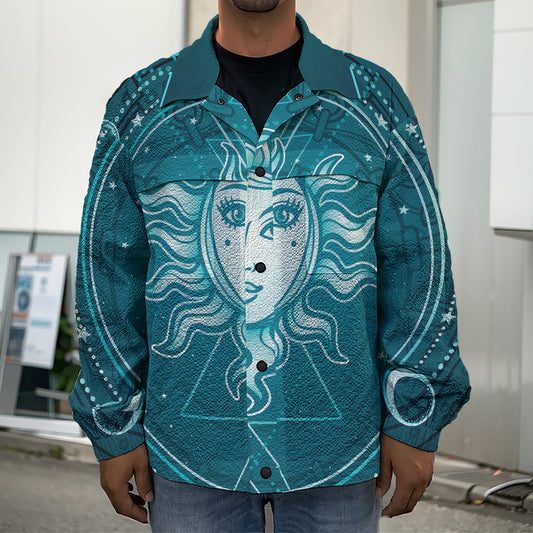 Geometric Celestial Sun And Moon Print Men's Shirt Jacket
