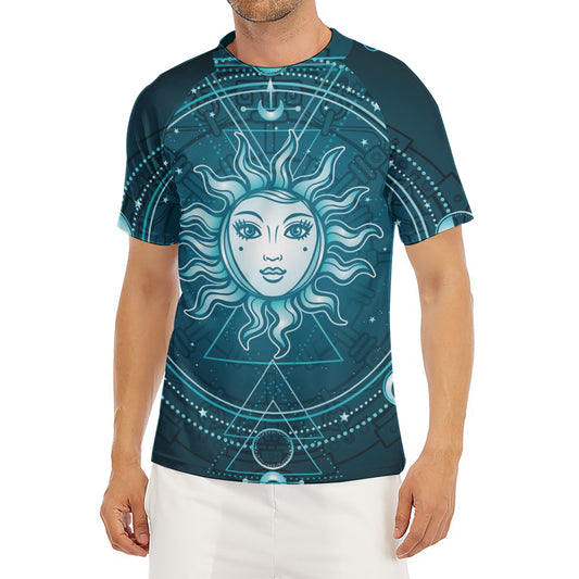 Geometric Celestial Sun And Moon Print Men's Short Sleeve Rash Guard