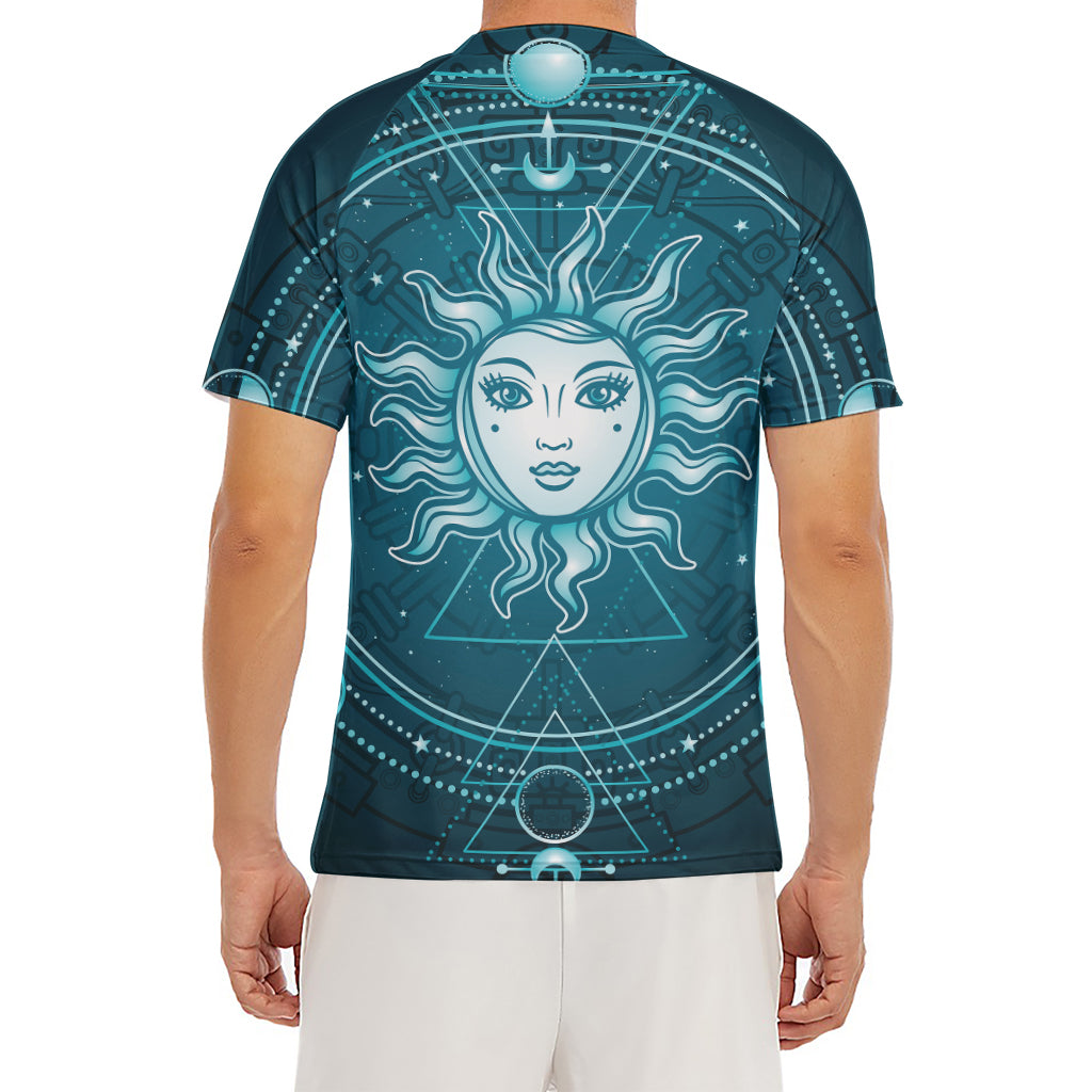 Geometric Celestial Sun And Moon Print Men's Short Sleeve Rash Guard
