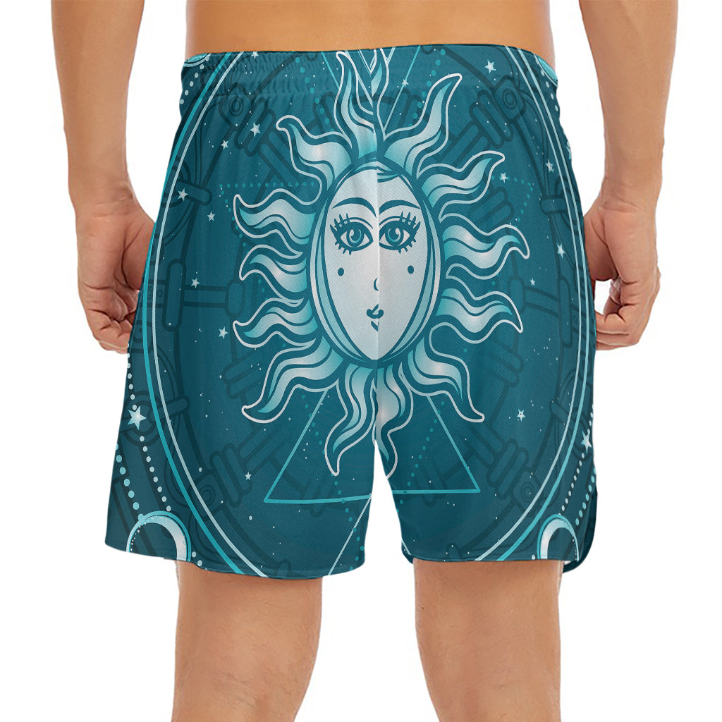 Geometric Celestial Sun And Moon Print Men's Split Running Shorts