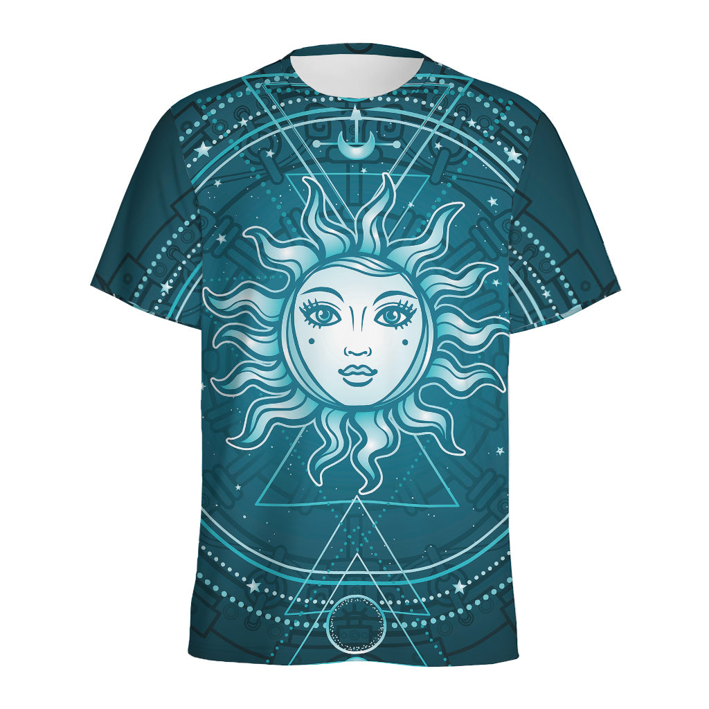 Geometric Celestial Sun And Moon Print Men's Sports T-Shirt