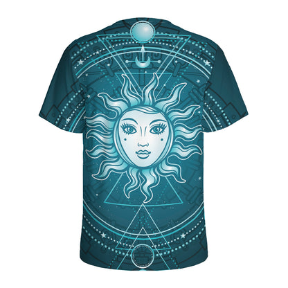 Geometric Celestial Sun And Moon Print Men's Sports T-Shirt