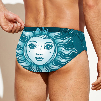 Geometric Celestial Sun And Moon Print Men's Swim Briefs