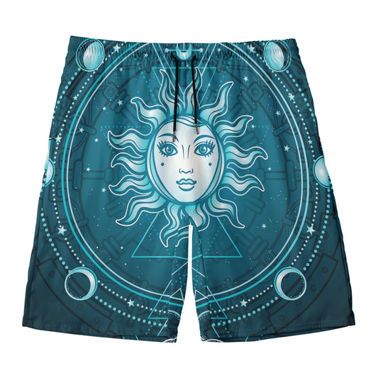 Geometric Celestial Sun And Moon Print Men's Swim Trunks