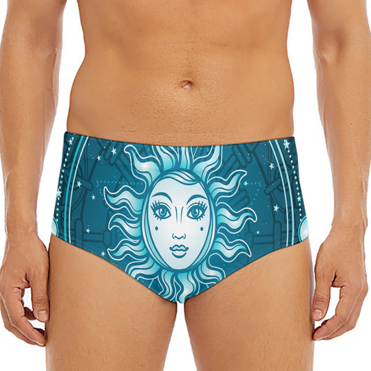 Geometric Celestial Sun And Moon Print Men's Triangle Swim Briefs