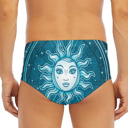 Geometric Celestial Sun And Moon Print Men's Triangle Swim Briefs