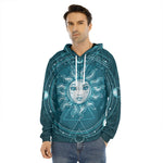 Geometric Celestial Sun And Moon Print Men's Velvet Pullover Hoodie