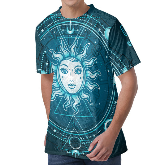 Geometric Celestial Sun And Moon Print Men's Velvet T-Shirt