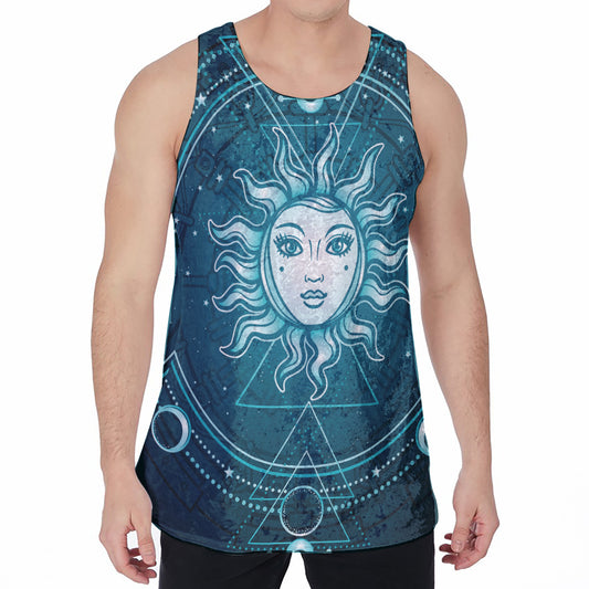 Geometric Celestial Sun And Moon Print Men's Velvet Tank Top