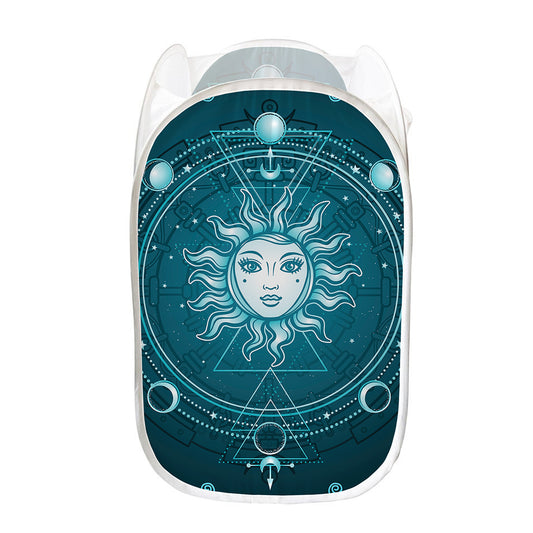 Geometric Celestial Sun And Moon Print Mesh Laundry Hamper