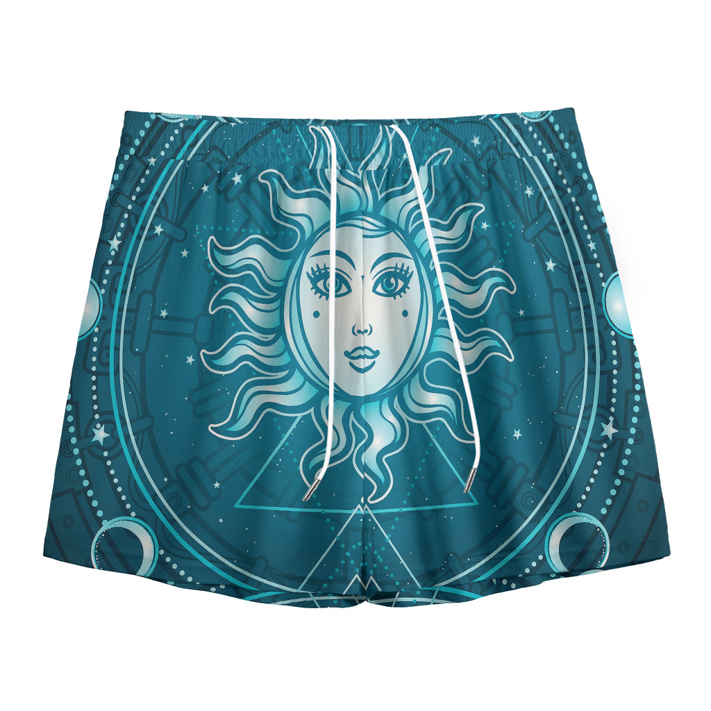 Geometric Celestial Sun And Moon Print Mesh Shorts