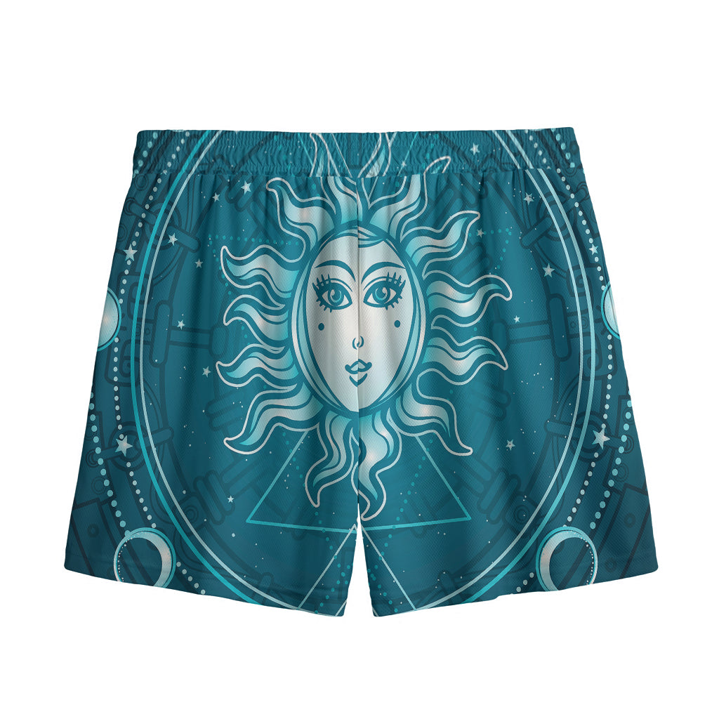 Geometric Celestial Sun And Moon Print Mesh Shorts