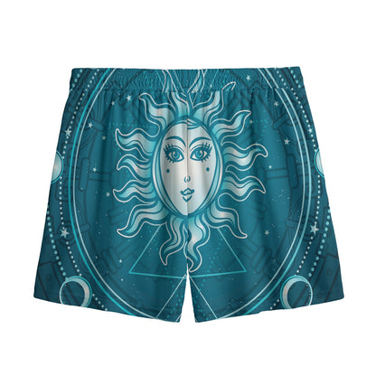 Geometric Celestial Sun And Moon Print Mesh Shorts