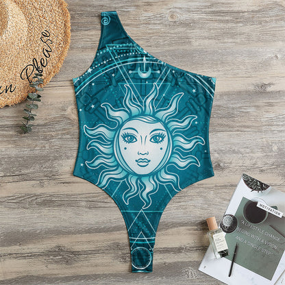 Geometric Celestial Sun And Moon Print One Shoulder Bodysuit