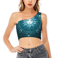 Geometric Celestial Sun And Moon Print One Shoulder Crop Top