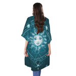 Geometric Celestial Sun And Moon Print Open Front Beach Cover Up