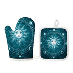 Geometric Celestial Sun And Moon Print Oven Mitt And Pot Holder Set