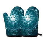 Geometric Celestial Sun And Moon Print Oven Mitts