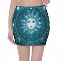 Geometric Celestial Sun And Moon Print Pencil Mini Skirt
