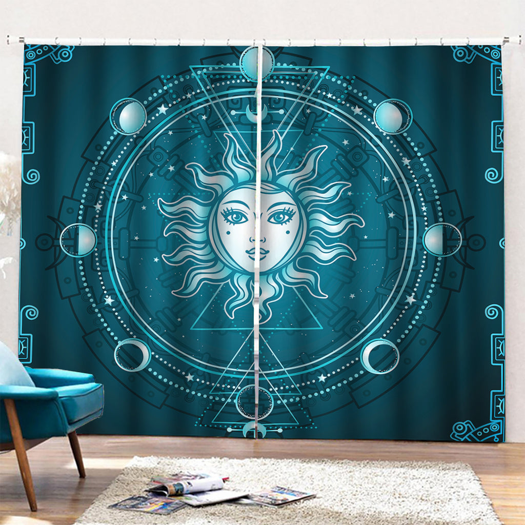 Geometric Celestial Sun And Moon Print Pencil Pleat Curtains