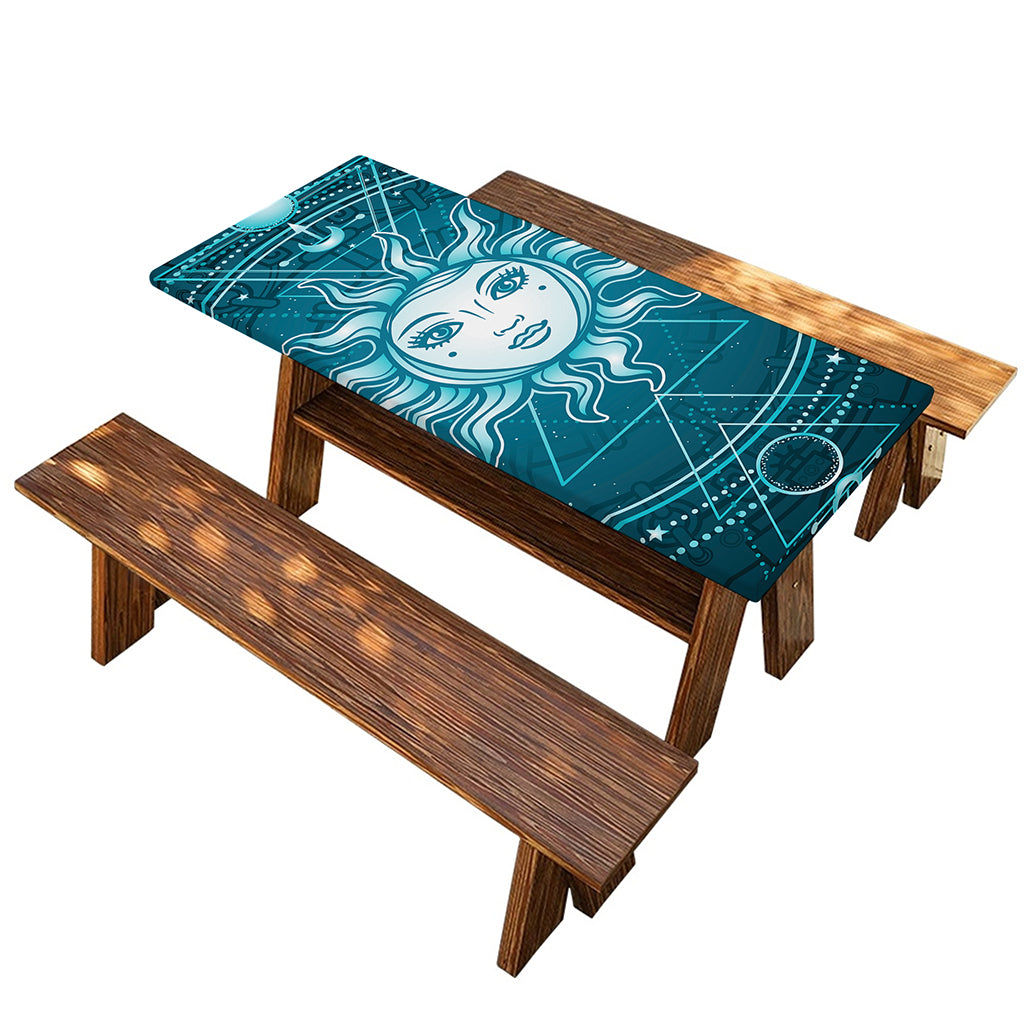 Geometric Celestial Sun And Moon Print Picnic Table Cover