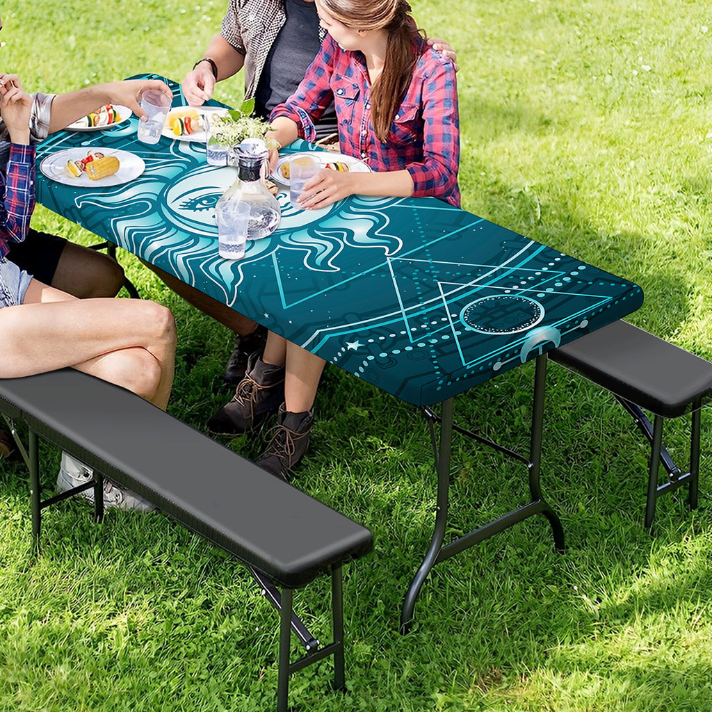 Geometric Celestial Sun And Moon Print Picnic Table Cover