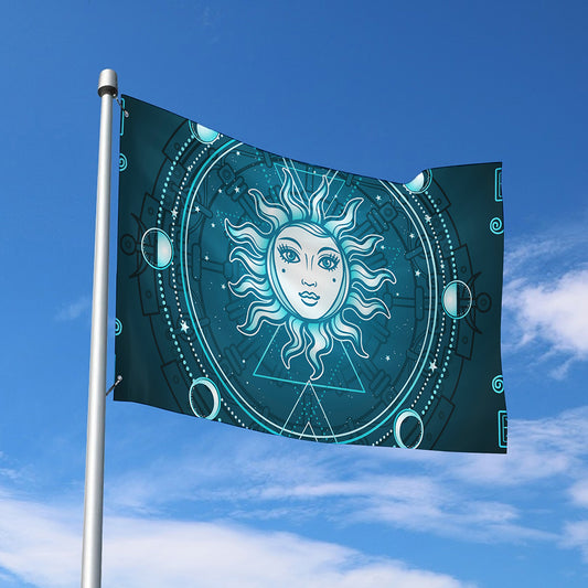 Geometric Celestial Sun And Moon Print Polyester Flag