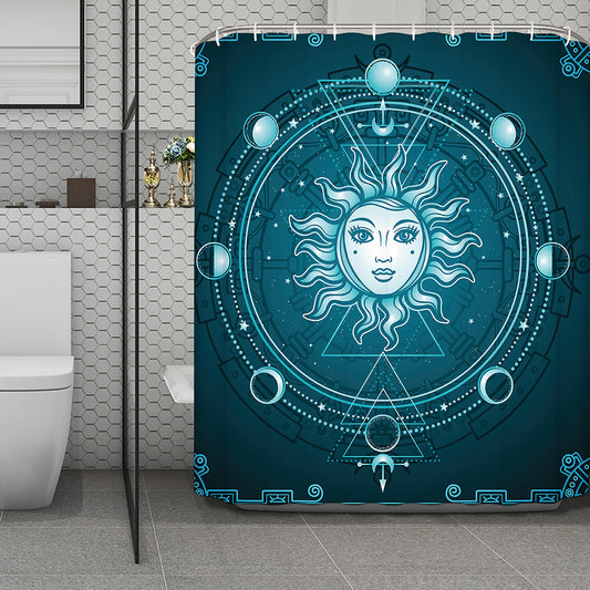 Geometric Celestial Sun And Moon Print Polyester Shower Curtain